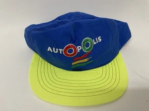 Sombrero de nailon vintage retro años 90 Autopolis azul amarillo Snapback hecho en Estados Unidos - Imagen 1 de 3