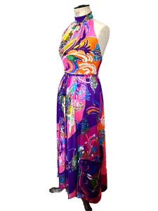 Robe longue de soirée Robe de cocktail vintage 60 70 evening dress T40/42 sz L - Picture 1 of 12