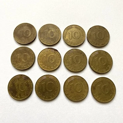 Paquete de 10 monedas Pfennig - 12 monedas vintage de marco alemán (1980-1991) - Como nuevas mixtas Foto 1 de 3
