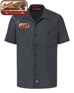 INDIAN Motorcycle Retro Patch DICKIES Short Sleeve Mechanic Work Shirt S-5X - Picture 1 of 5
