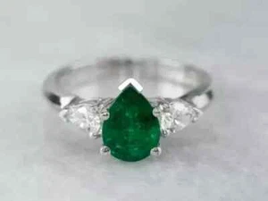 2.00Ct Pear Cut Natural Emerald Teardrop Engagement Ring 14k White Gold Plated - Picture 1 of 8