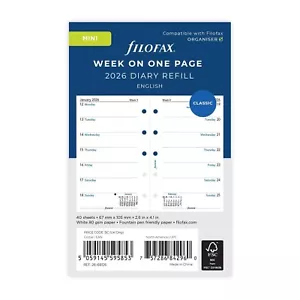 Filofax 2026 Mini size Diary - Week On One Page Insert 68126 - Uk Seller - Picture 1 of 4