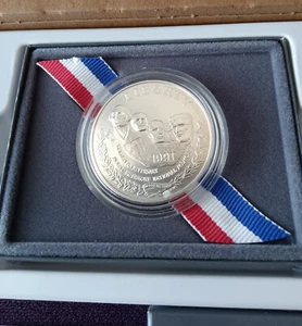 1991-P $1 US Mint Mount Rushmore BU Silver Commemorative Dollar OGP Box/Coa - Picture 1 of 6