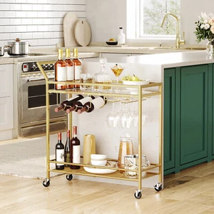 HOOBRO Drinks Trolley Gold Bar Cart Bar Trolley Kitchen Trolley Serving Trolley - Picture 1 of 11