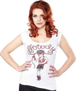 130699 White Howdy Scoop Neck Shirt Sourpuss Cowgirl Pin-Up Western X-Large XL - Picture 1 of 1