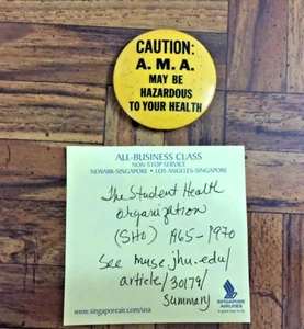 Oldtimer 1965 ACHTUNG: A.M.A. MAY BE GEFÄHRLICH TO YOUR HEALTH Pinback Pin Button - Bild 1 von 2