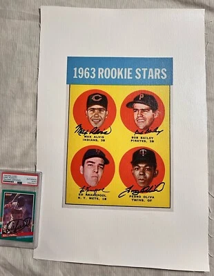 Tony Oliva Alvis Bailey Kranepool Signed Enlarged Canvas Rookie 1963 Topps - Image 1 of 3