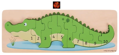 Wooden Crocodile Number Counting Puzzle Jigsaw Toddler Educational Toy New - Image 1 of 3