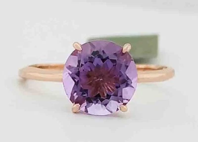 GENUINE 2.34 Cts AMETHYST SOLITAIRE RING 10K ROSE GOLD - Free Certificate - NWT - Image 1 of 4