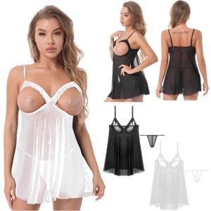 Women Outfit Sheer Suit Lingerie Set Briefs Adjustable Spaghetti Straps Dress - Picture 1 of 21