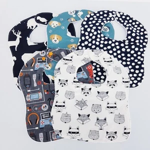 Baby Bibs Blue Black White Mixed Prints 5 x Pack 100% Cotton Handmade New - Picture 1 of 14