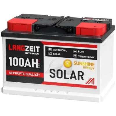 Solarbatterie 100Ah 12V USV Wohnmobil Boot Wohnwagen Camping Schiff Batterie - Bild 1 von 4