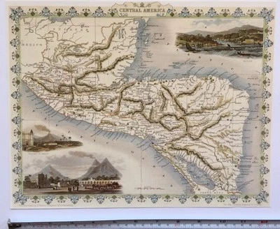 Cuadro antiguo mapa 1800: Centroamérica, Guatemala, Salvador: Reimpresión Tallis Foto 1 de 4
