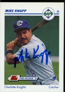 1991 Charlotte Knights MIKE KNAPP Signed Card autograph AUTO CUBS ANGELS