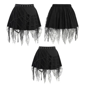 Damen Kleid Spitze Kostüm Cosplay Rock Tanz Spinnennetz Rave hohl A-Linie Gothic - Bild 1 von 23