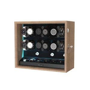 New Automatic 12 Watch Winder Box With 6 Extra Storage Box With Blue LED Light - Picture 1 of 11