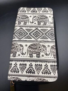 "Cartera con cierre de cremallera blanca y negra temática de elefante, se adapta a tarjetas, teléfono y $, 4,25x7""" - Imagen 1 de 4