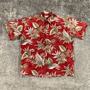 Vintage Pierre Cardin Hawaiian Shirt Mens Large Red Floral Print Camp 90s Aloha - Picture 1 of 10