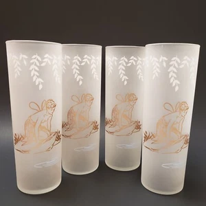 VTG Libbey MCM Fairy Nymph Frosted Highball Collins Glasses Bar Ware Set 4 - Picture 1 of 15