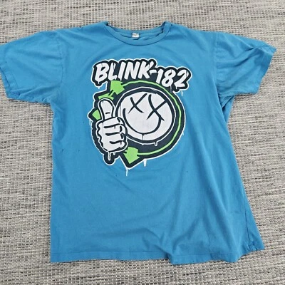 BLINK 182 音乐会 T 恤 Thumbs Up Tultex 蓝色 尺寸 M 破损 — 第 1/4 张图片