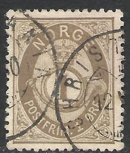 NORWAY SCOTT 22 USED VF - 1877 1o DRAB POST HORN & CROWN ISSUE CAT $14 - Picture 1 of 2