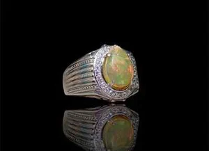 Natural Opal Ring, Mens Fire Opal Ring, 925 Sterling Silver White Opal Ring - Picture 1 of 4