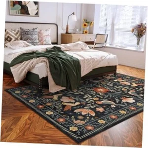 Floral Washable Area Rugs for Living Room, Boho 5x7 Black 5' x 7' Black/Multi - Picture 1 of 7