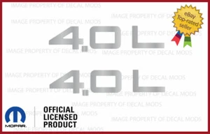 Set 2: 97 - 06 Jeep Wrangler fender logo 4.0L text decals stickers Silver SJ3Y9 - Picture 1 of 2
