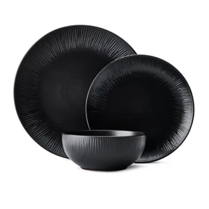 12pc Mikasa Jardin Midnight Stoneware Everyday Dining Dinner Set - Black - Picture 1 of 6