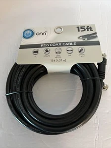 Onn RG-6 Coax Cable for F-Type Jack 2 Connections 15 feet - Picture 1 of 3