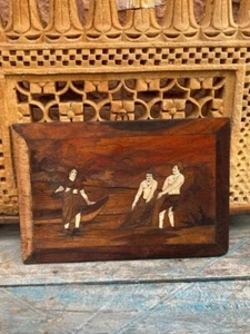 Antique Old Wooden Hand Carved Fisher Woman And Man Figure Panel - Picture 1 of 10