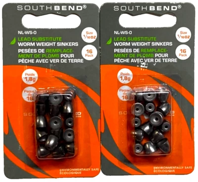 2 PAQUETES South Bend Lead Sustitute 1/16 OZ Worm Weight Sinkers Paquete de 16 unidades Foto 1 de 4