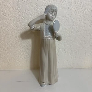 KPM Girl with Hairbrush and Mirror, 8" Tall Porcelain Figurine - Picture 1 of 4