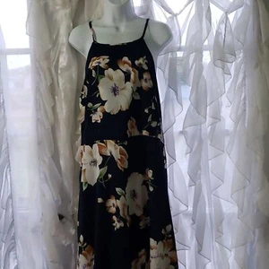 Anself. Maxikleid mit Trägern neu mit Etikett. Marineblau mit Blumen. Größe 5X***. - Bild 1 von 14