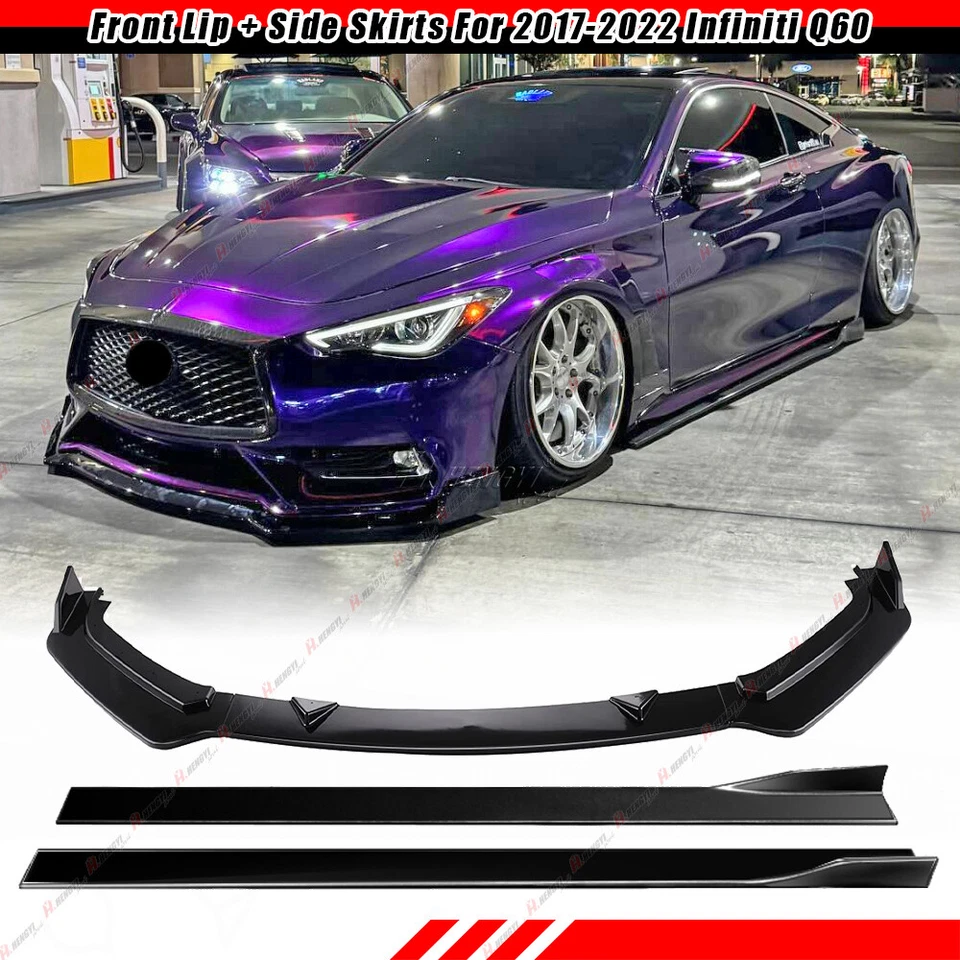 Alerón divisor de labios delantero negro brillante para Infiniti Q60 2017-2022 + faldones laterales Foto 1 de 4