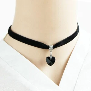 1pcs Women Choker Necklaces Punk Gothic Statement Collares Black Velvet Crystal - Picture 1 of 18