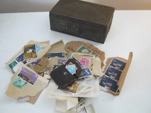 Antique Roccoco Style Tea Caddy Tin Filled With Old Stamps Used & Unusued - Picture 1 of 4