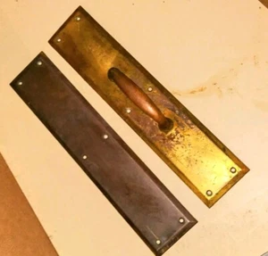 Set of Vintage Brass Door Push Plates & Handle - Picture 1 of 11