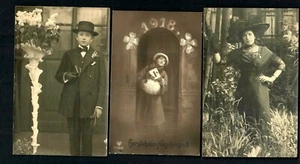GRm 3pcs RPPC New Years 1918 Herzlichsten Neujahrsburg, Well dressed Boy & Woman - Picture 1 of 2