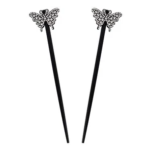 Set of 2 Hair Chopsticks Hair Sticks with Gem Butterflies - Picture 1 of 14