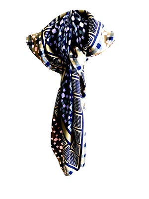 Bufanda YVES SAINT LAURENT 35" Cuadrada Firmada Lunares Geométricos Enrollada a Mano Seda De Colección Foto 1 de 4