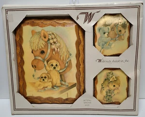 3er Set Decoupage Wandrelief Pony und Welpen/Kätzchen/Bär ~ Neu im Karton ~ N J Bouvia - Bild 1 von 6