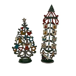 Kuhn Zinn Christmas Trees 2 Holiday Ornaments Pewter Germany Vintage - Picture 1 of 8