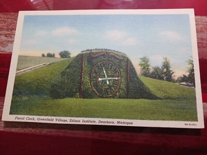 a 1930s Postcard FLORAL CLOCK Greenfield Village Edison Institute Dearborn MI - Picture 1 of 4