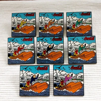 8 COCA COLA TINTIN  IN DER ARKTIS  PINS  MIT KAPITÄN HADDOCK VON HERGE KOMP.SET - Bild 1 von 4