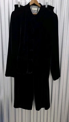 Vintage Ann Taylor Velvet Suit 14 Blazer Pants Black Classic Polished Silk Blend - Image 1 of 4