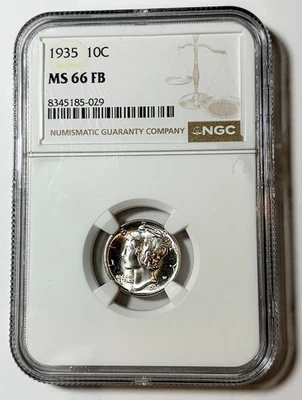 1935-P silver MERCURY Dime, NGC MS-66 FULL BANDS - Image 1 of 3