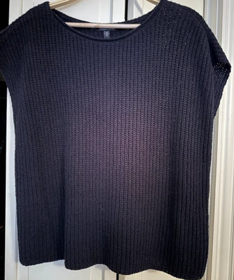 NUEVO con TAG Eileen Fisher 100% Algodón Cuello Redondo Suéter Chaleco Negro MED Ret $168 Foto 1 de 4