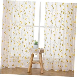Leaf Patterned Sheer Curtains 72 Inches Long 2 52"W x 72"L (Pack of 2) Yellow - Picture 1 of 7