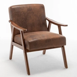 Accent Chair with Microfiber Upholstery and Solid Wood Frame, Classic Mid-Cen... - Picture 1 of 9